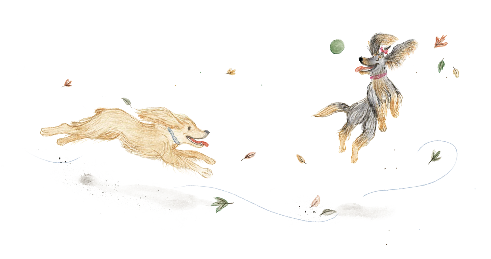 Illustration of Andy and Molly running and jumping among leaves