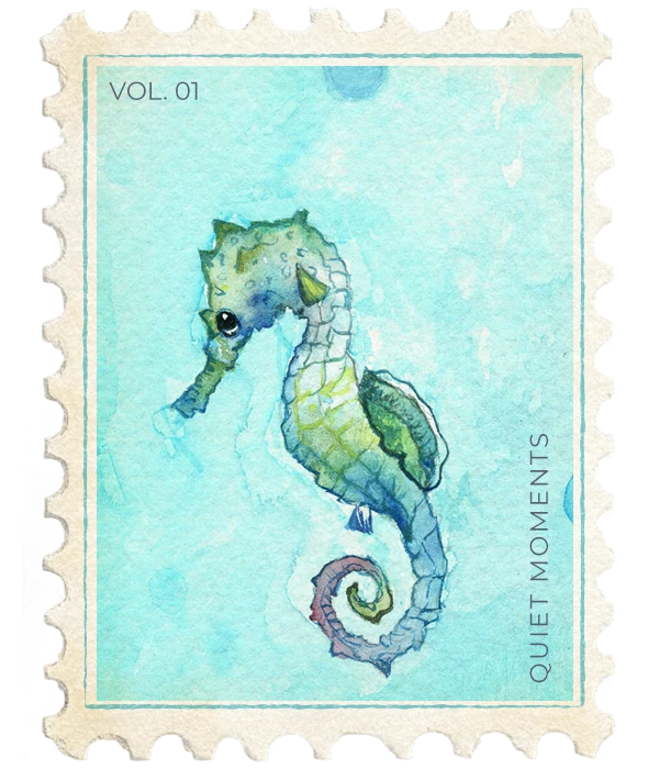 Stamp Vol. 01: a seahorse in turquoise water