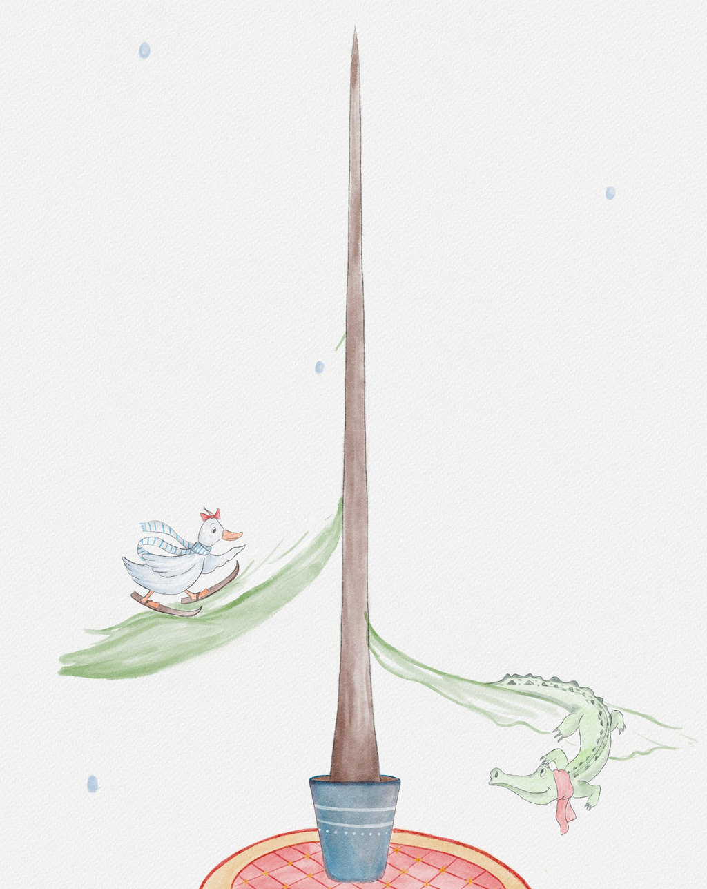 Page 2: a second branch appears with a green crocodile in a red scarf