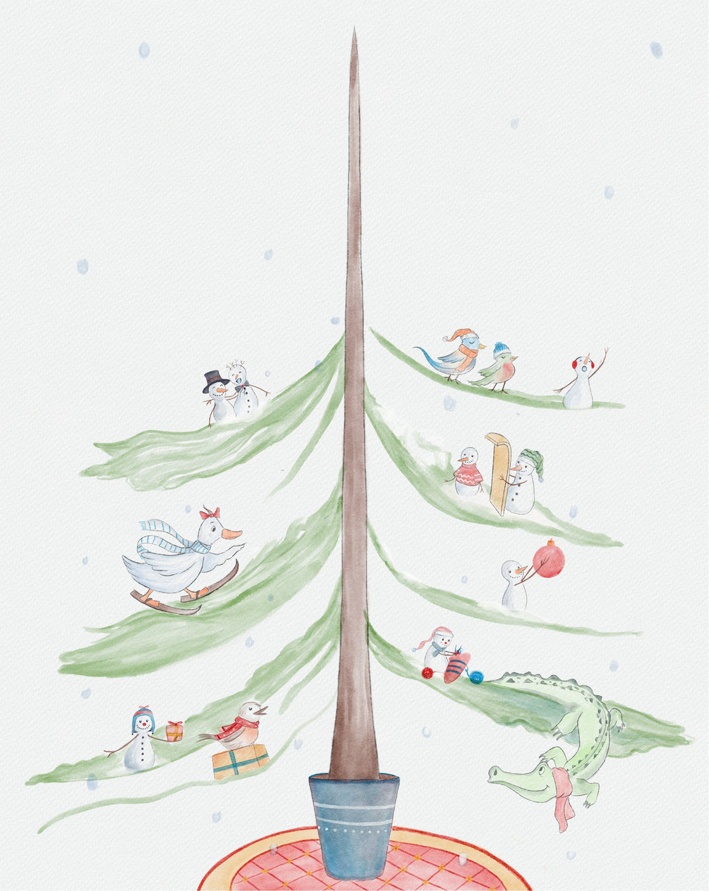 Page 4: the tree is almost complete, full of animals and ornaments