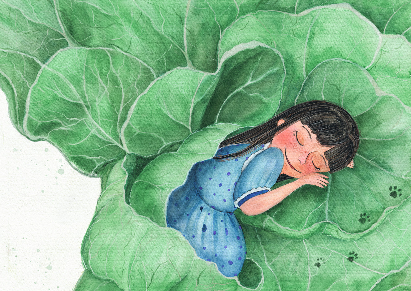 Pages 32–33: the girl asleep inside a lettuce